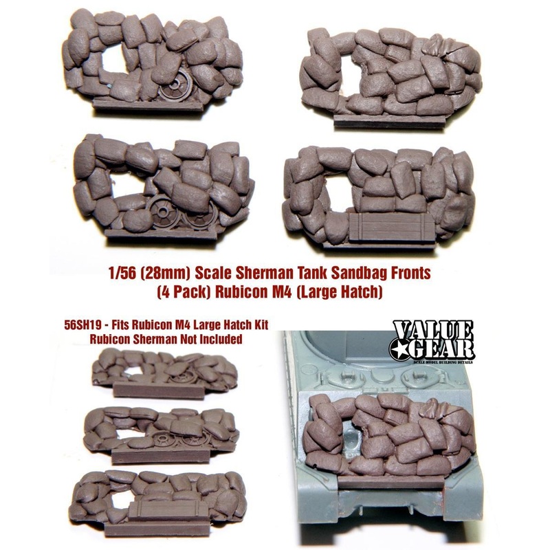 28mm (1/56 scale)  Sandbag Fronts for M4 Large Hatch Sherman (4 pack) (RUBICON)