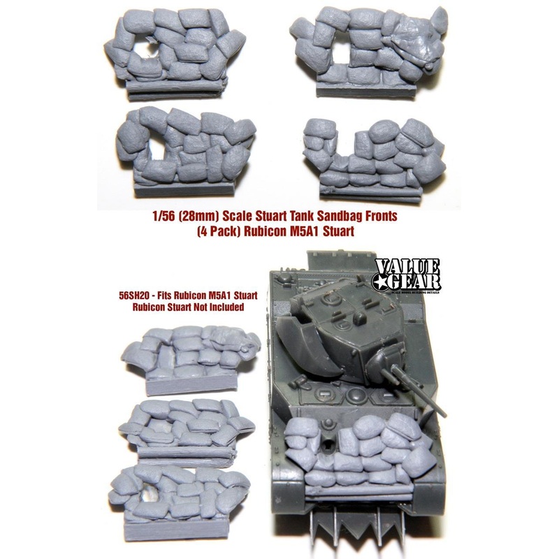 28mm (1/56 scale)  Sandbag Fronts for M5A1 Stuart (4 pack) (RUBICON)