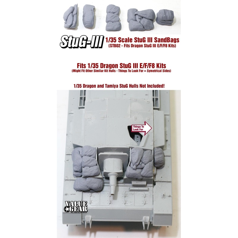 STB02 StuG III Sandbag Armour. For 1/35 Dragon StuG III E/F/F8. (Kit #9101 9106 and many more). Will Fit other StuG’s with Similar Upper Hull with the Symmetrical Sides.