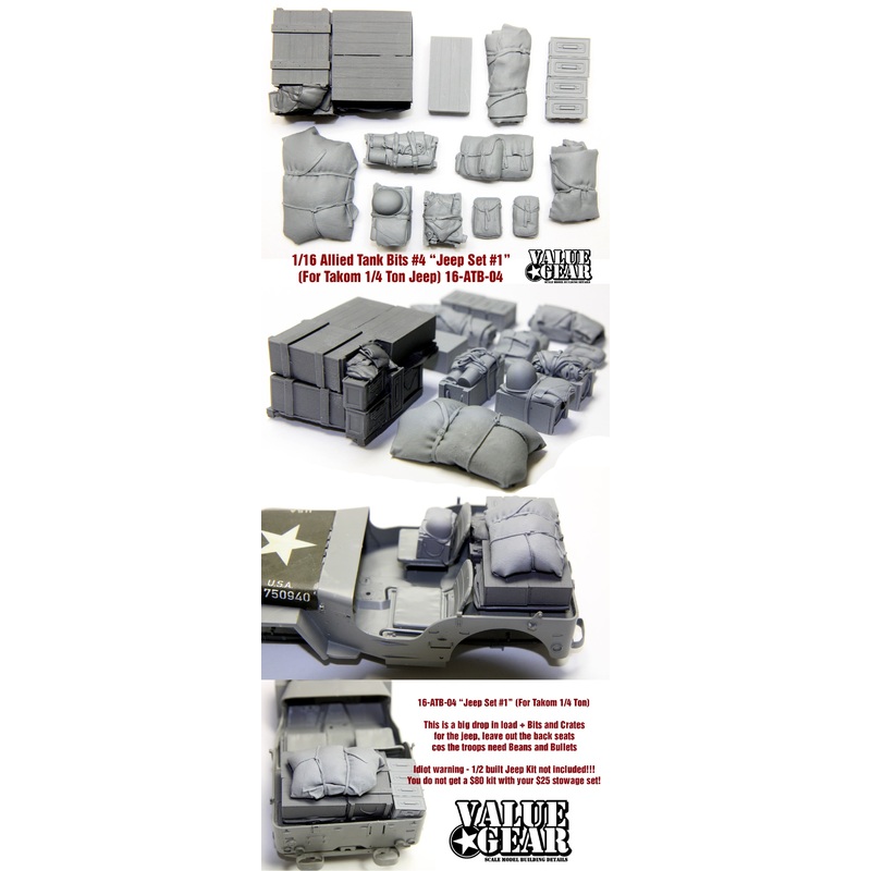 Value Gear 1/16 ATB-04 WWII 4×4 Utlity Jeep Stowage Set #1 for Takom kit