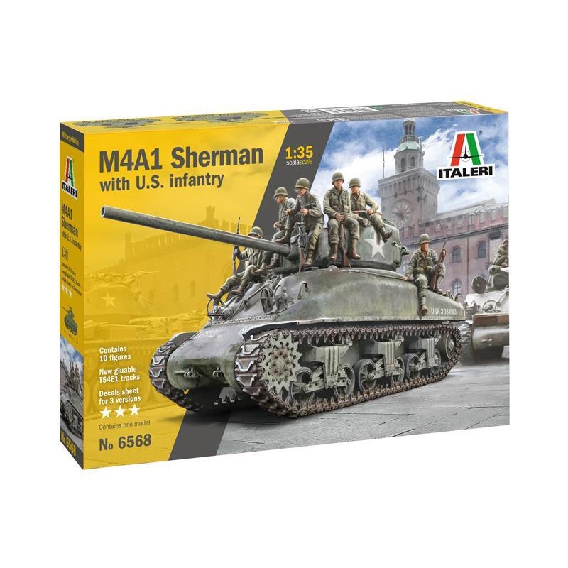 Italeri 1/35 scale WW2 M4A1 SHERMAN TANK WITH 7 INFANTRY FIGURES