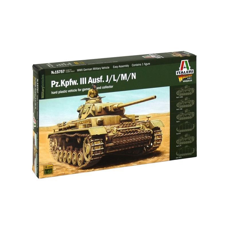 ITALERI MILITARY 1/56 Scale (28mm) PZ.KPFW III AUSF J/K/L/M/N