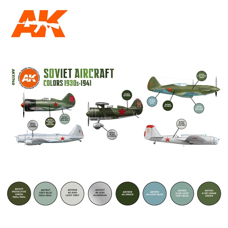 AK Interactive 3G Air Series – Soviet Aircraft Colors 1930s-1941 SET 3G