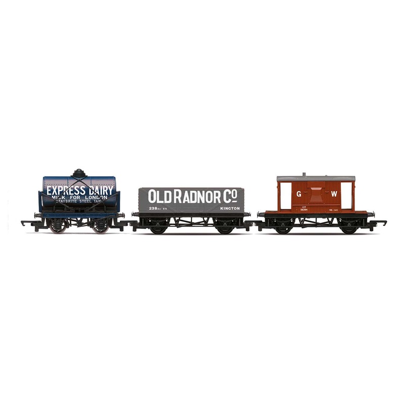 R60047 RailRoad Triple Wagon Pack, Mixed Wagons with Brake Van – Era 3