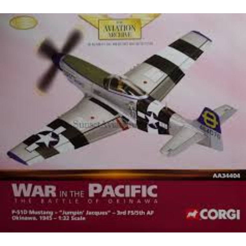 Corgi AA34404 North American P-51D Mustang Diecast Model USAAF 3rd ACG, 3rd FS, Jumpin’ Jaques, Jaques Young, Mindoro, Philippines, January 1945