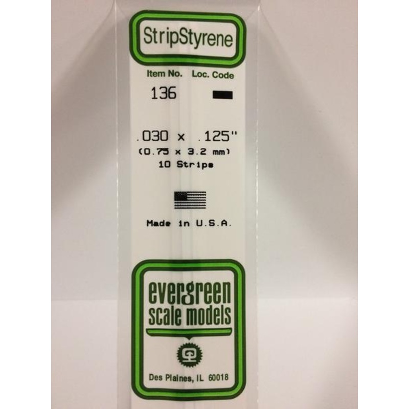 Evergreen 136 – 0.75 x 3.2mm Strips