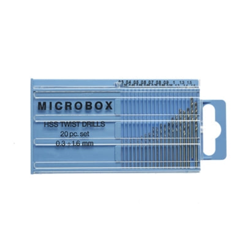20PC HSS DRILL SET 0.3-1.6MM BLUE MICROBOX