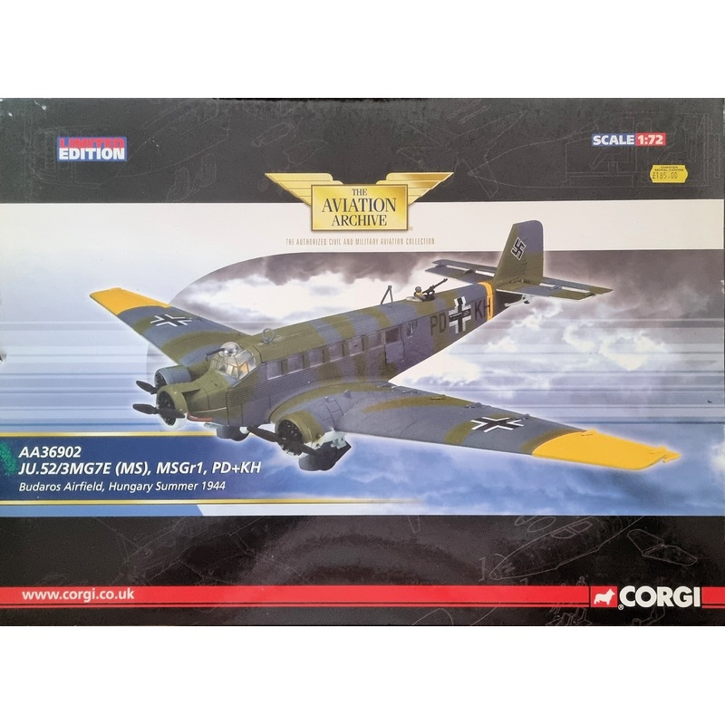 Corgi AA36902 1:72 AA36902 Junkers Ju 52 Diecast Model Luftwaffe MSGR1, Budaros Airfield, Hungary, Summer 1944