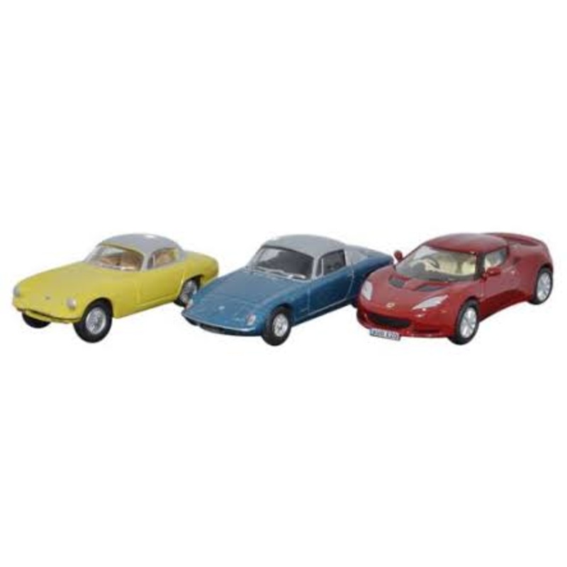 Oxford Diecast 3 Piece Lotus Set Elan_Elite_Evora – 1:76 Scale