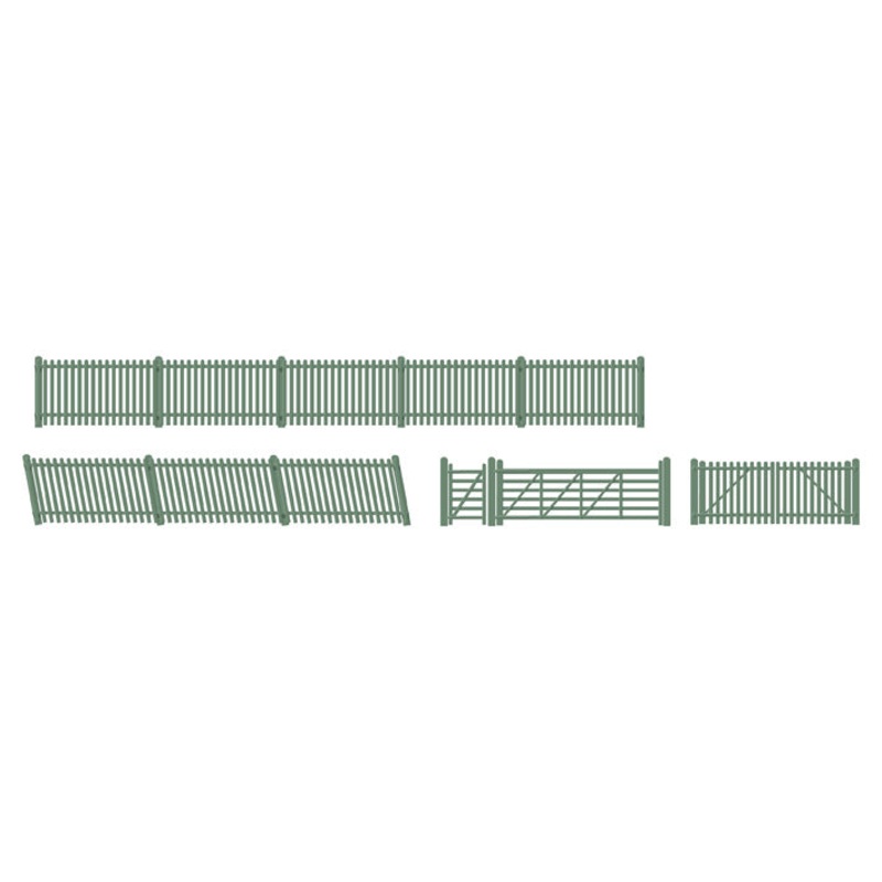Ratio OO Gauge 430 GWR Station Fencing Ramps and Gates, Green