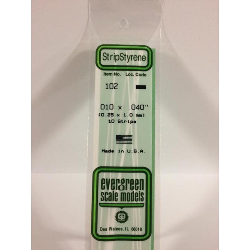 Evergreen 102 – 0.25 x 1.0mm Strips