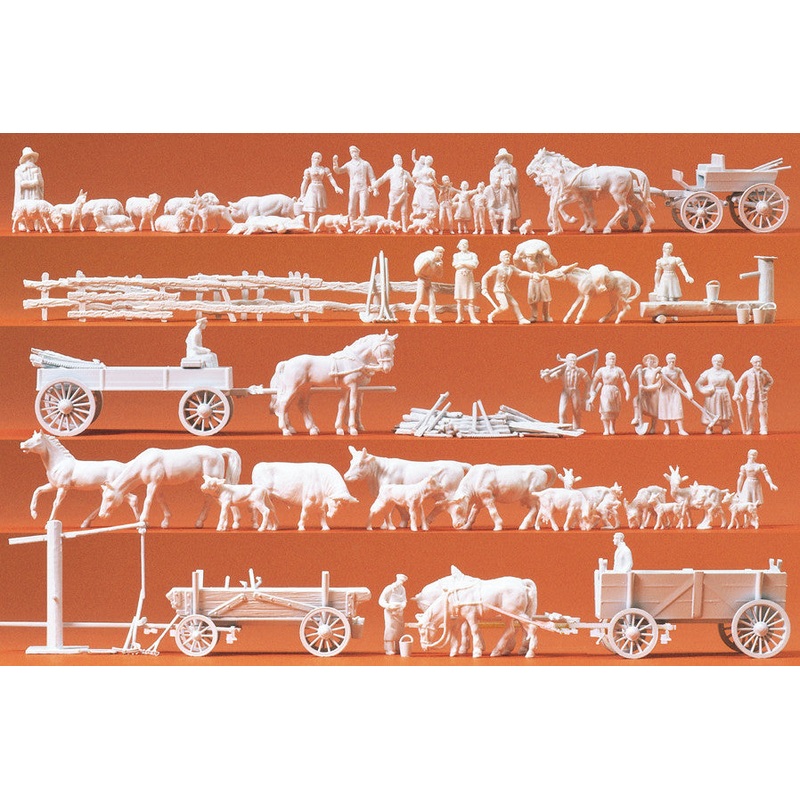 PEOPLE, ANIMALS and CARTS (60 UNPAINTED FIGURES)