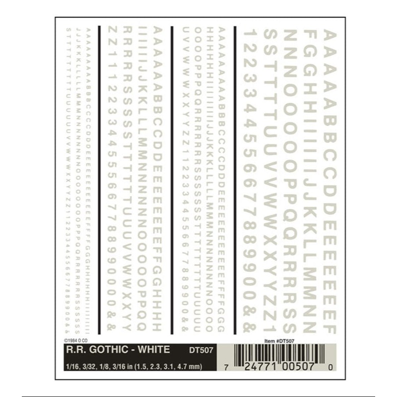 DT507 WOODLAND SCENICS – Decals – R.R. Gothic – White