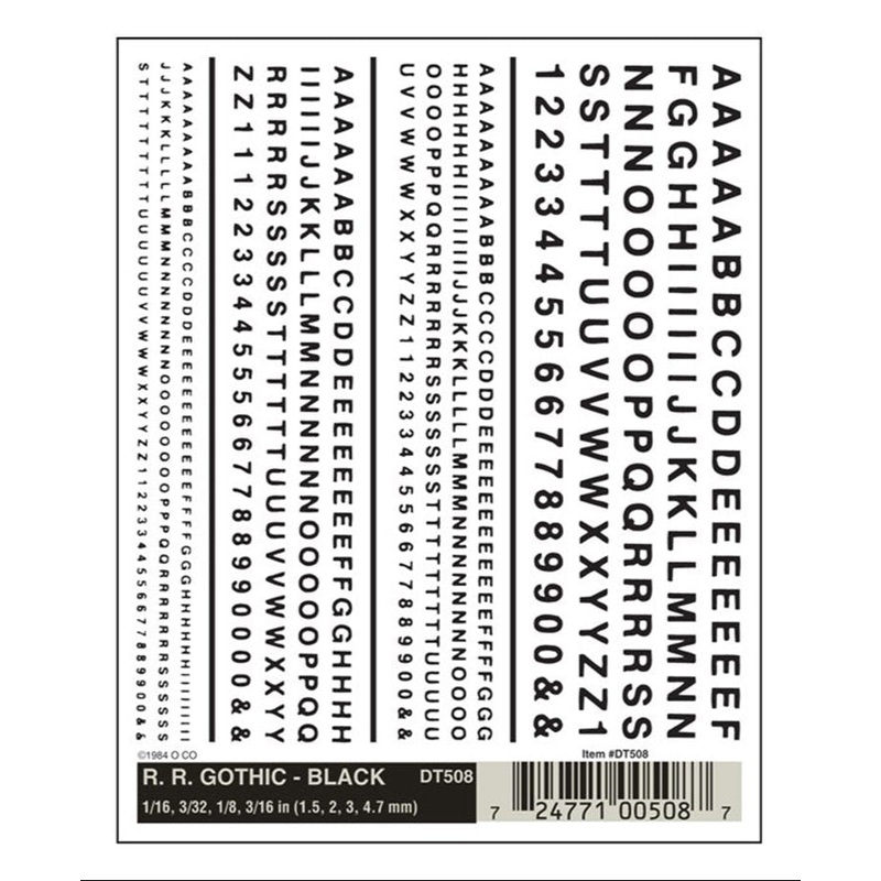DT508 WOODLAND SCENICS – Decals – R.R. Gothic – Black