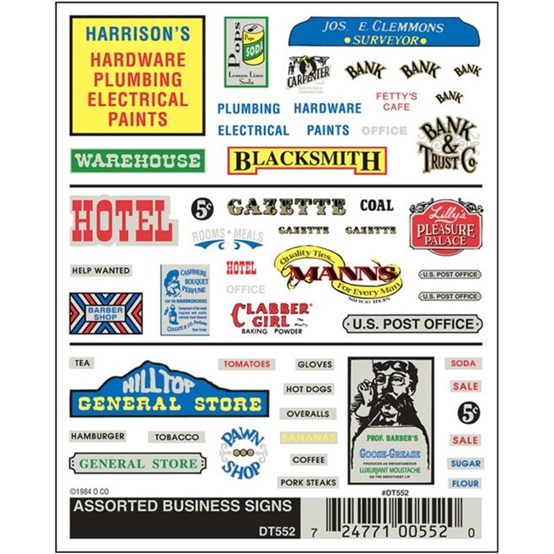 DT552 WOODLAND SCENICS – Decals –  Assorted Business Signs