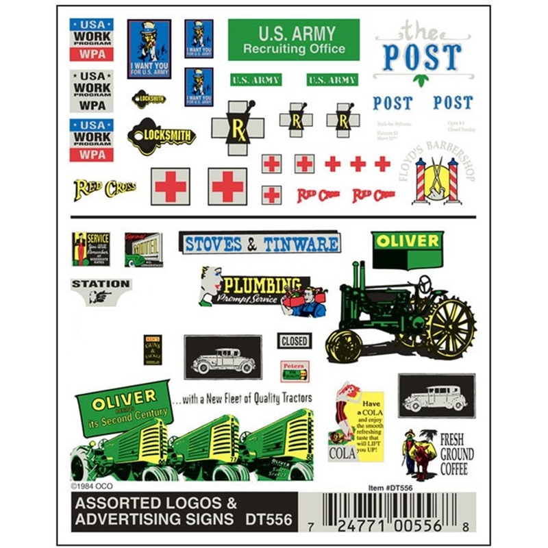 DT556 WOODLAND SCENICS – Decals – Assorted Logos & Advertising Signs