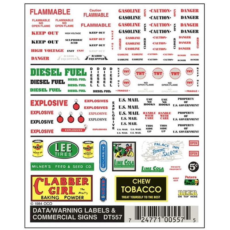 DT557 WOODLAND SCENICS – Decals –  Data Warning Label & Commercial Signs