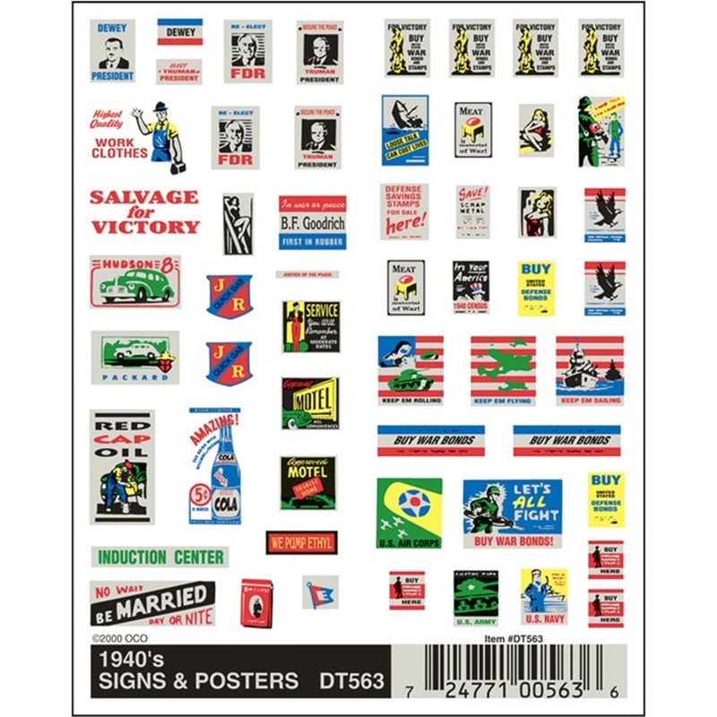 DT563 WOODLAND SCENICS – Decals – 1940’s Signs & Posters