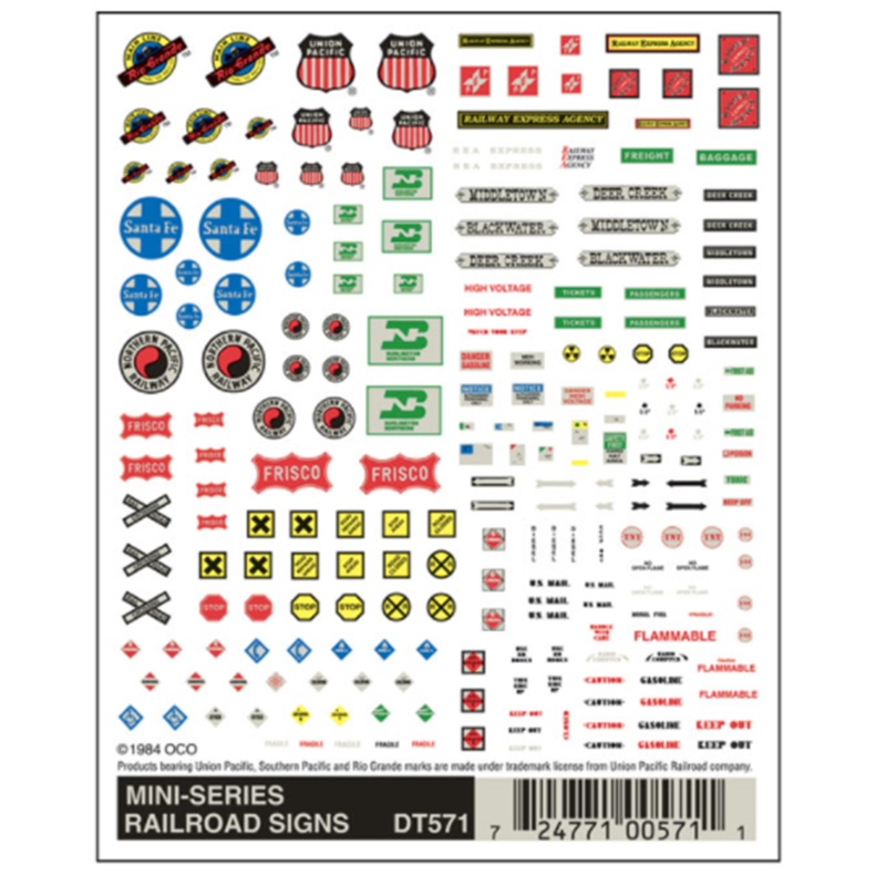 DT571 WOODLAND SCENICS – Decals – Mini-Series Railroad Signs