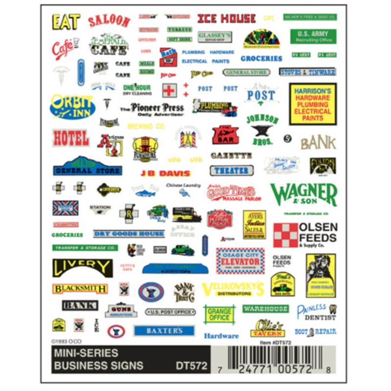 DT572 WOODLAND SCENICS – Decals – Mini-Series Business Signs