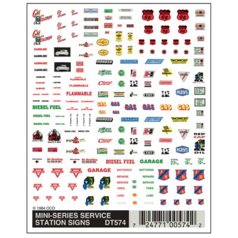 DT574 WOODLAND SCENICS – Decals – Mini-Series Service Station Signs