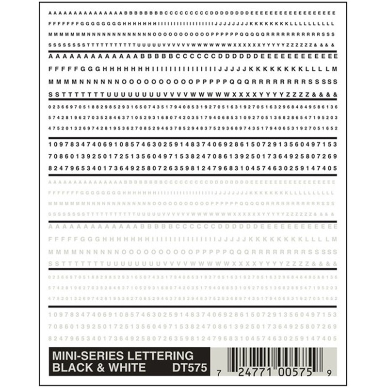 DT575 WOODLAND SCENICS – Decals – Mini-Series Lettering Black & White