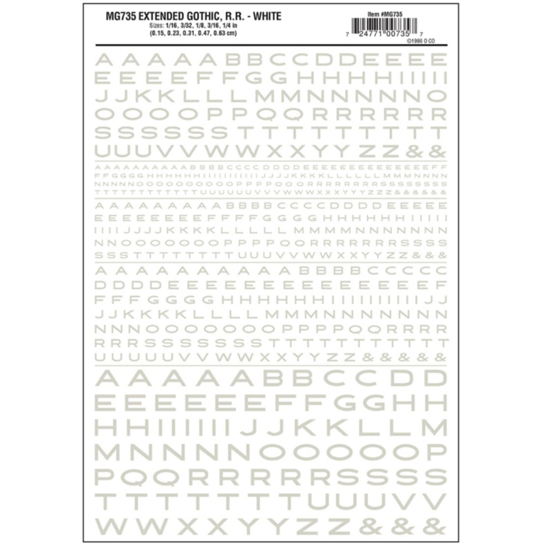 MG735 WOODLAND SCENICS – Decals – Extended Gothic R.R. White