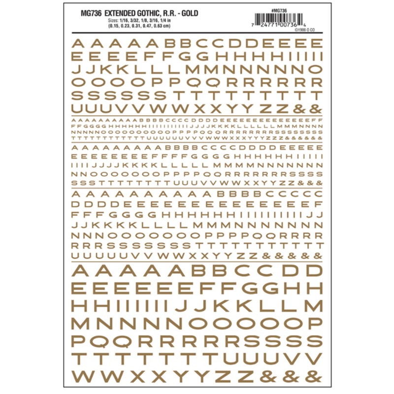 MG736 WOODLAND SCENICS – Decals – Extended Gothic R.R. Gold