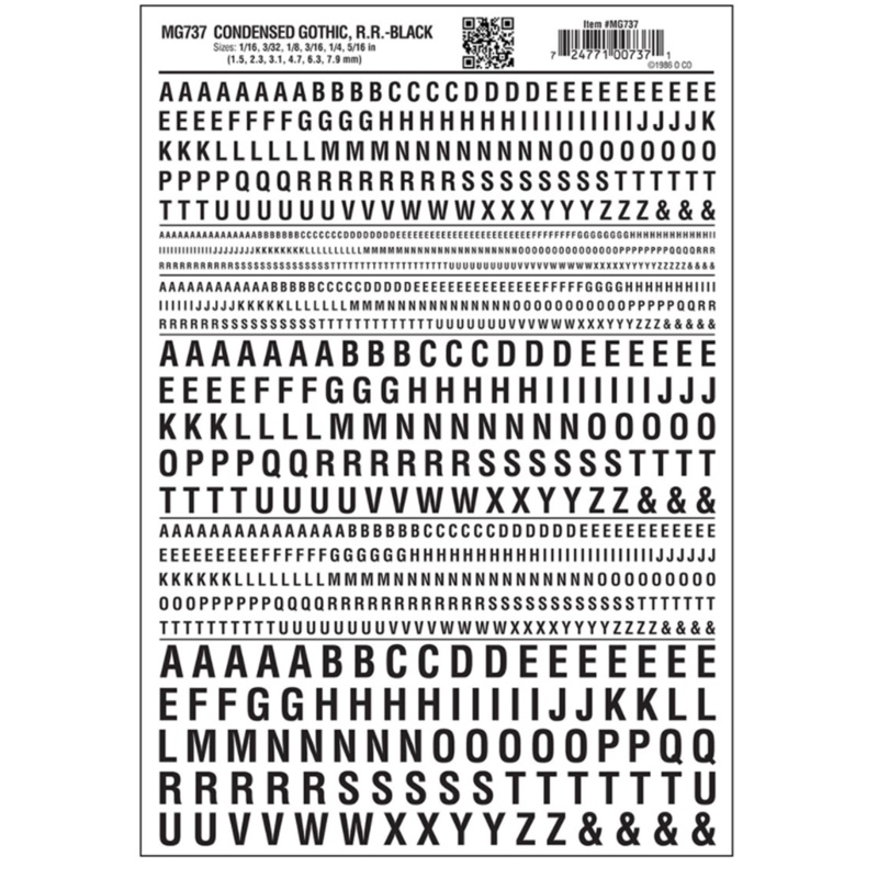 MG737 WOODLAND SCENICS – Decals – Condensed Gothic R.R. Black