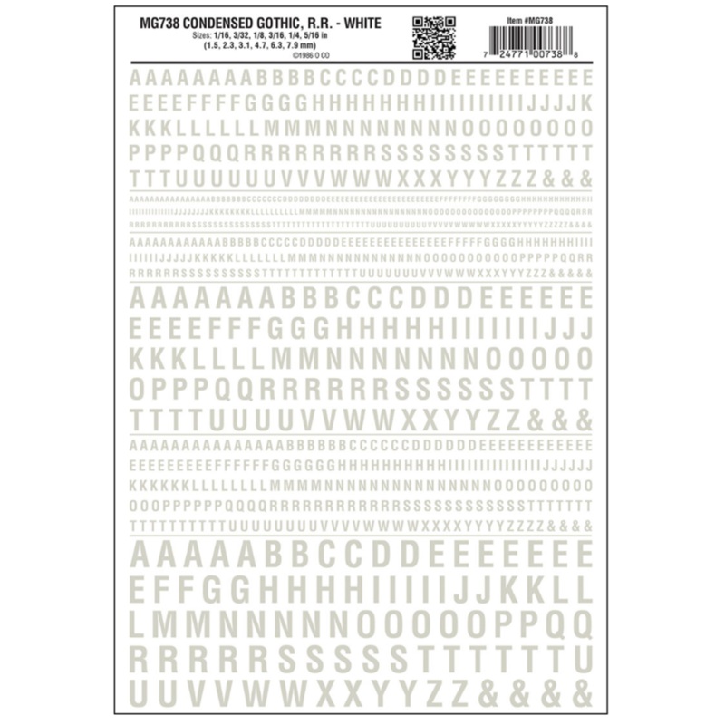 MG738 WOODLAND SCENICS – Decals – Condensed Gothic R.R. White