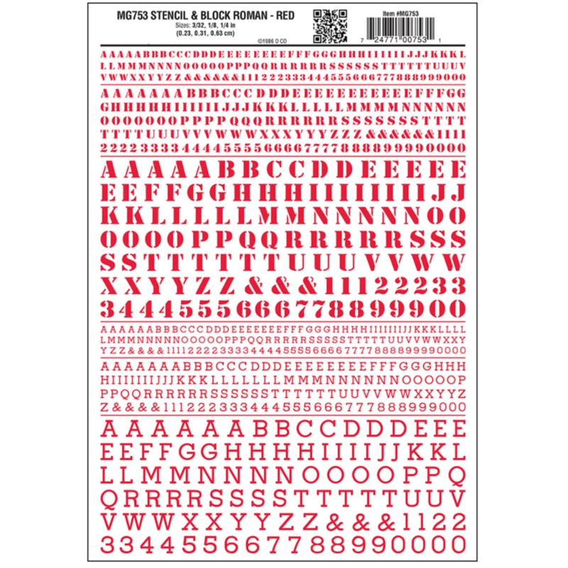 MG753 WOODLAND SCENICS – Decals – Stencil & Block Roman Red