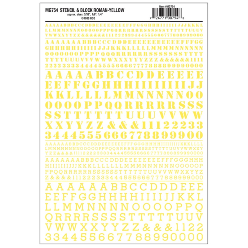 MG754 WOODLAND SCENICS – Decals – Stencil & Block Roman Yellow
