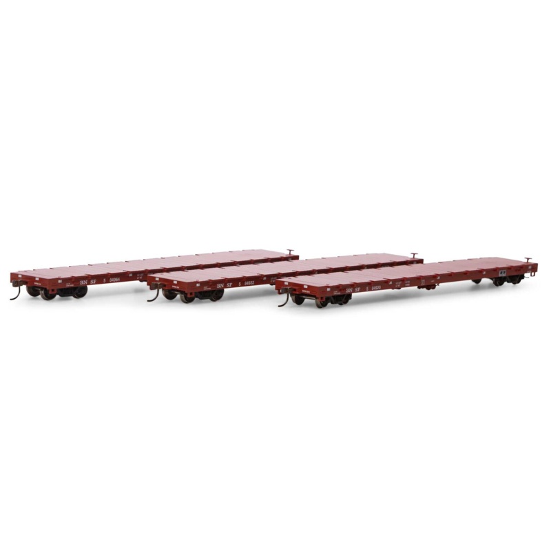 Set of 3 HO RTR 60′ Flat Car, BNSF