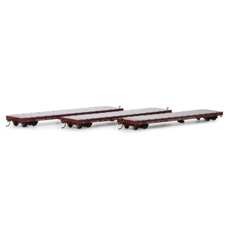 Set of 3 HO RTR 60′ Flat Car, OTTX/Brown Logo