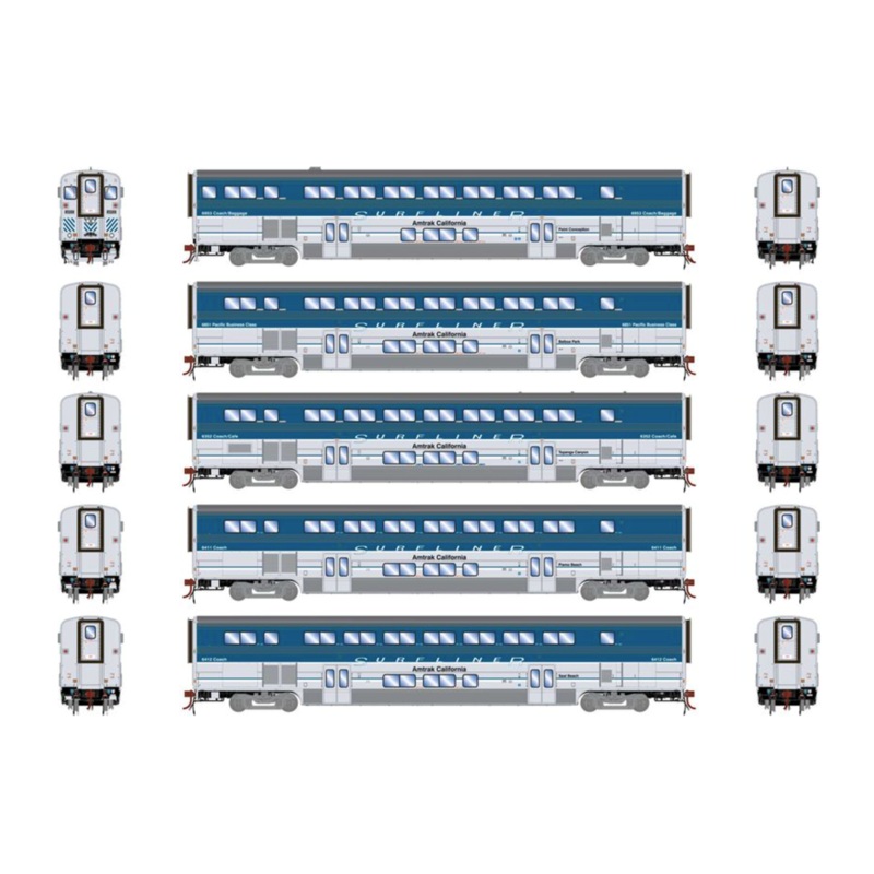 Set of 5 Amtrak Surfliner Cars with Lights