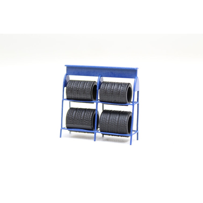 Blue Tyre Rack with Tyres – Car Garage Accessory – Pack of 4