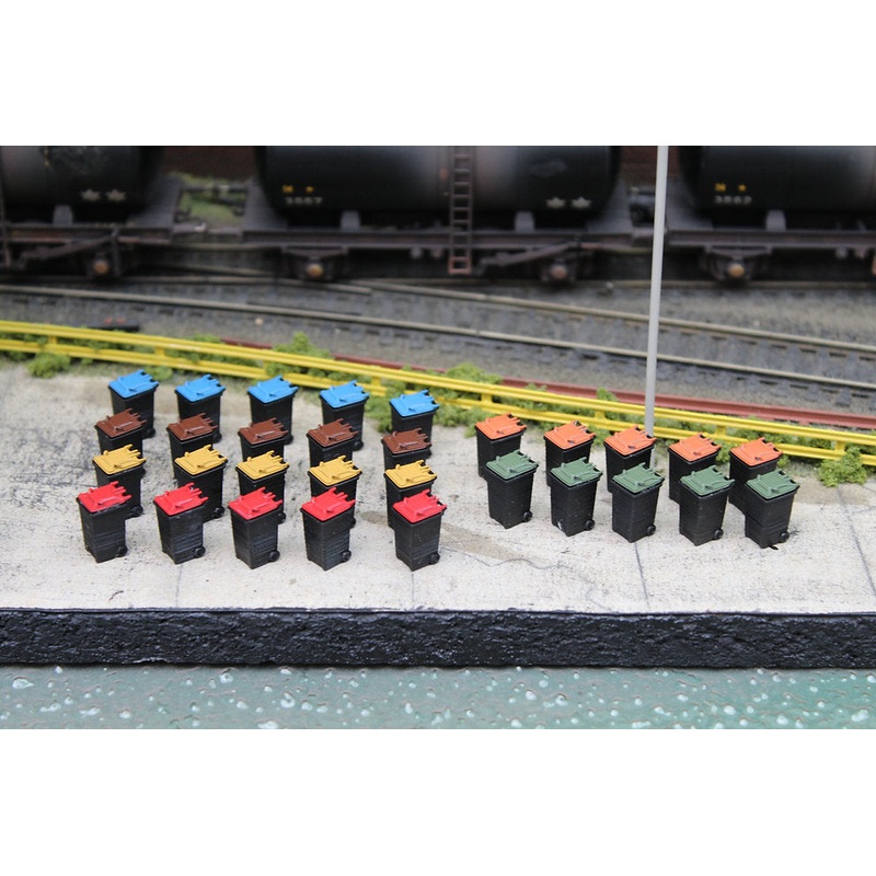 Modern Wheelie Bins – COLOURED LIDS – Pack of 30