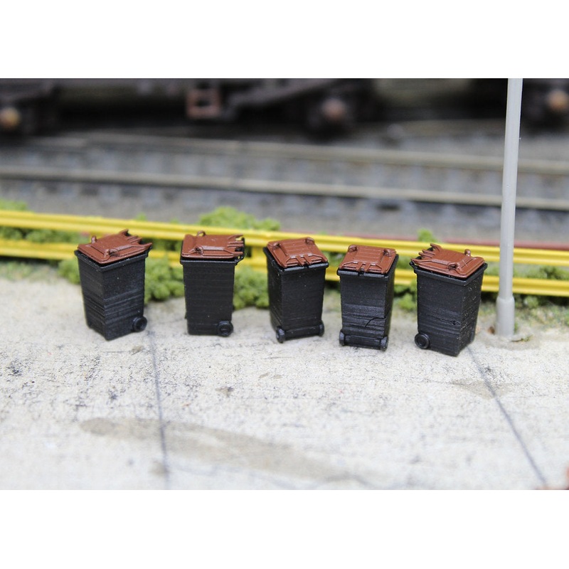 Modern Wheelie Bins – Pack of 5 – BROWN LIDS