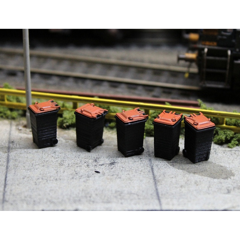 Modern Wheelie Bins – Pack of 5 – ORANGE LIDS