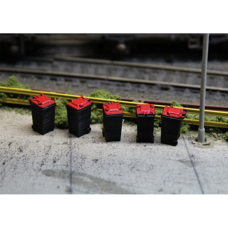 Modern Wheelie Bins – Pack of 5 – RED LIDS