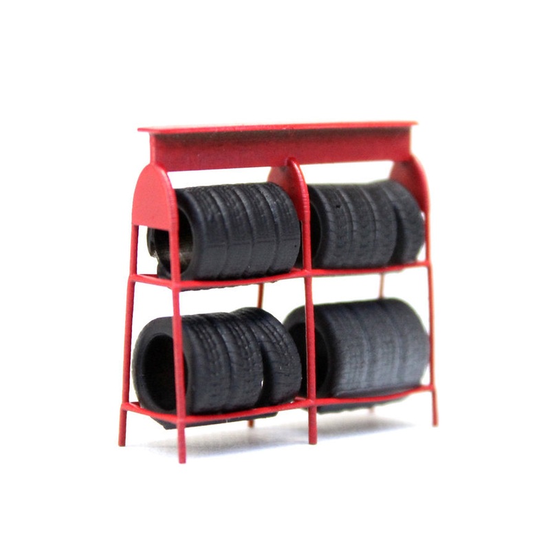 Red Tyre Rack with Tyres – Car Garage Accessory – Pack of 4