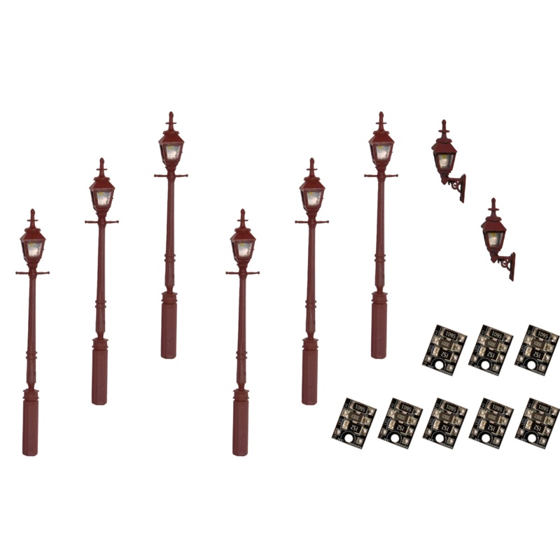 4mm Scale Gas Lamps Value Pack  Maroon (2x Wall Lamps, 6x Street/Platform Lamps)