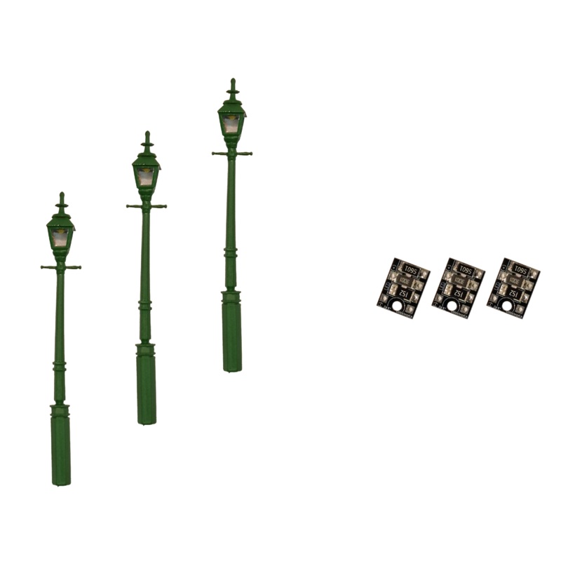 4mm Scale Gas Street/Platform Lamps  Green (3 pack)