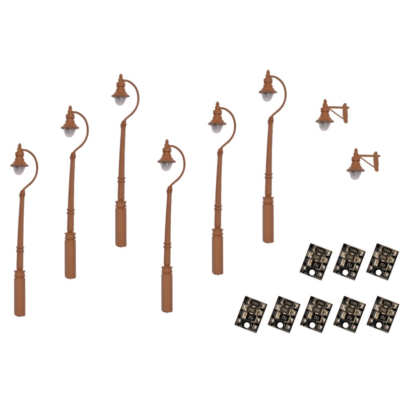 4mm Scale Swan-Neck Lamps Value Pack  Brown (2x Wall Lamps, 6x Street / Platform Lamps)