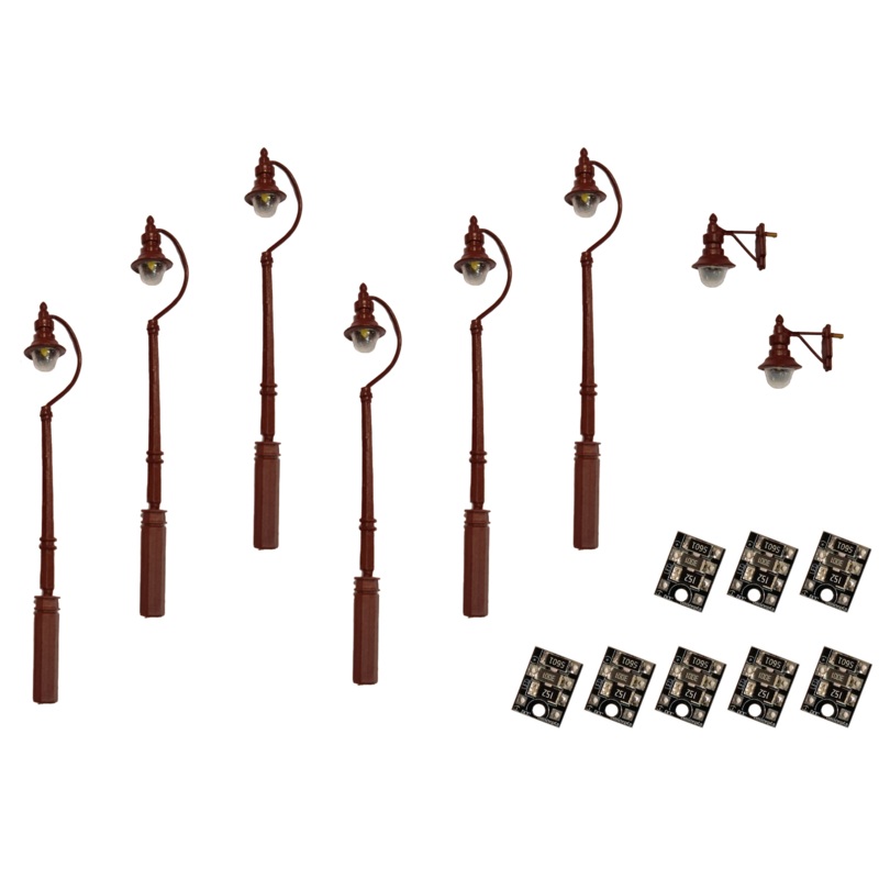 4mm Scale Swan-Neck Lamps Value Pack  Maroon (2x Wall Lamps, 6x Street/Platform Lamps)