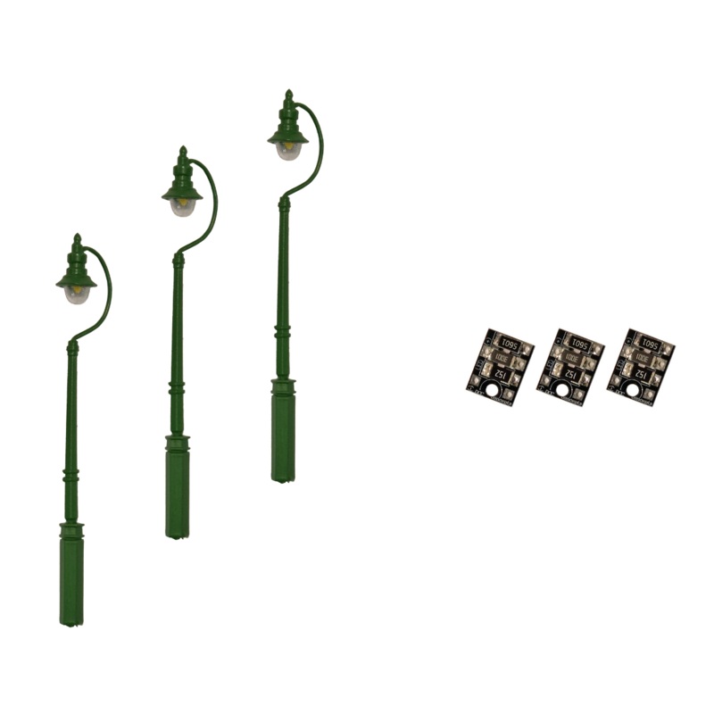 4mm Scale Swan-Neck Street/Platform Lamps  Green (3 pack)