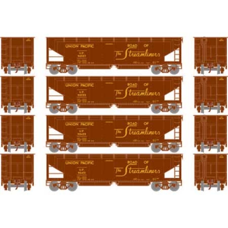 Set of 4 HO RTR 40′ Offset Ballast Hopper w/Load, UP #2