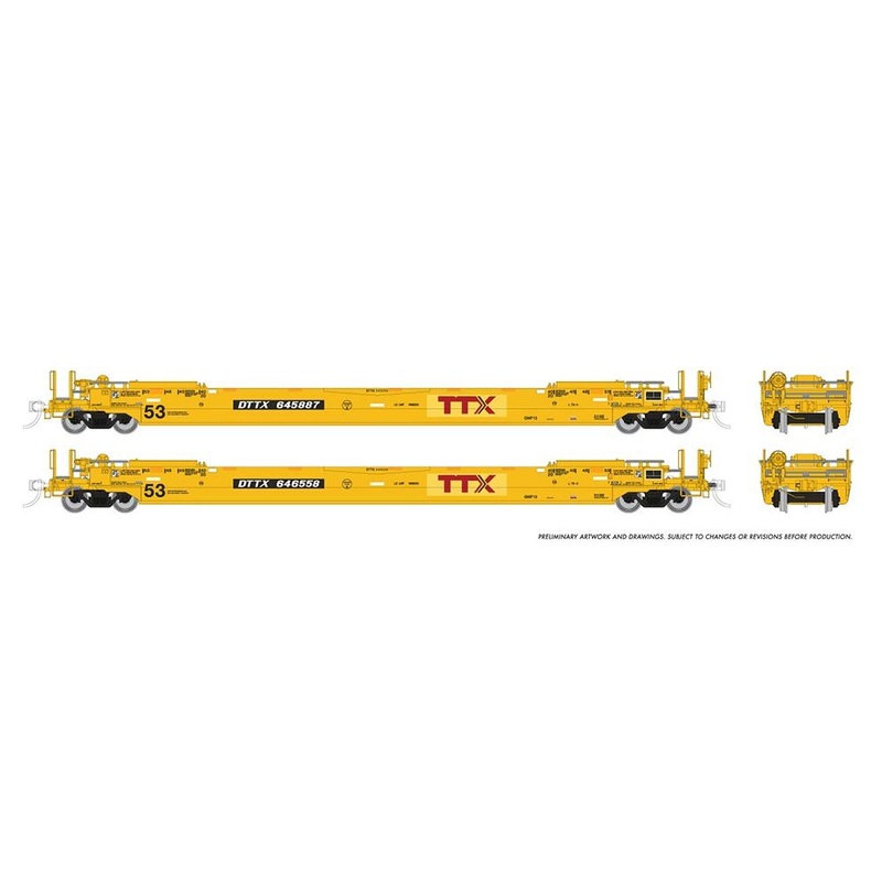 HO 53′ Husky-Stack well car 2-Pack: TTX – Patched Logo: Single 2-Pack