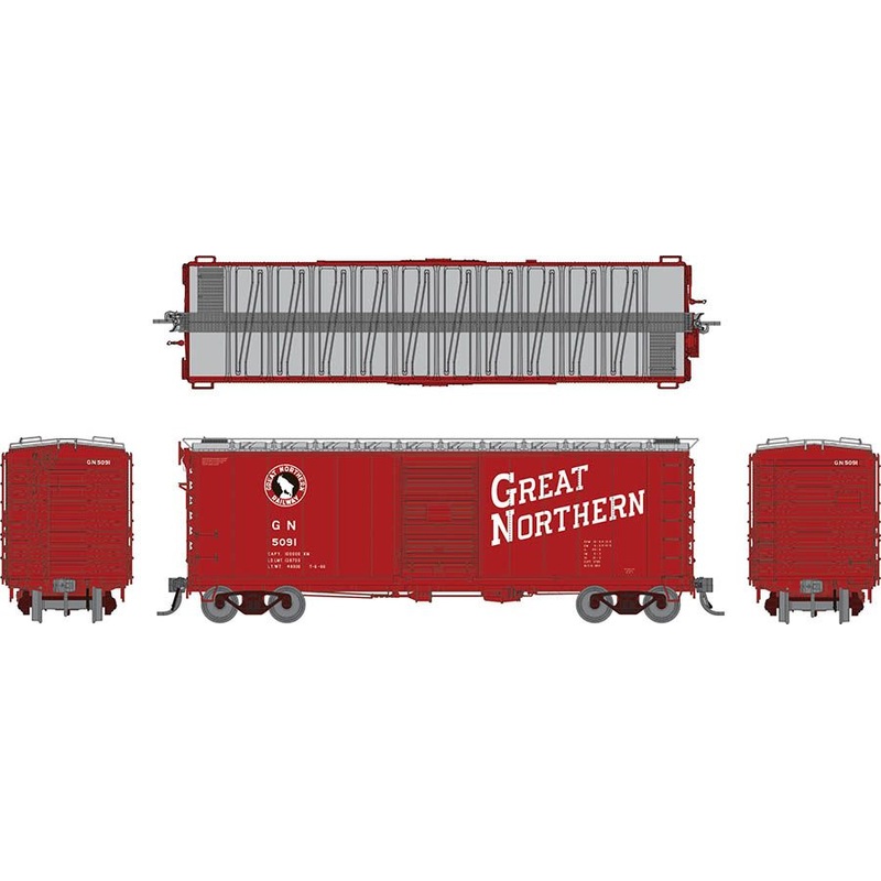 HO GN 40′ Boxcar w/ Late IDNE: Great Northern – Vermilion w/ lettering: Single