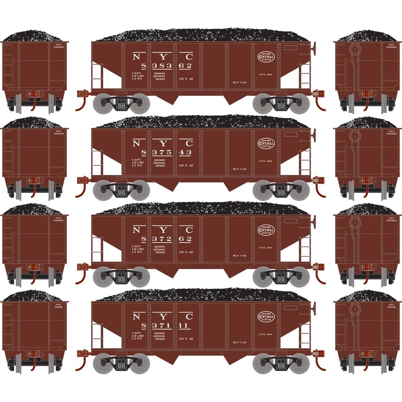 Set of 4 Roundhouse HO 34′ 2-Bay Rib Side Hopper With Load, NYC #1